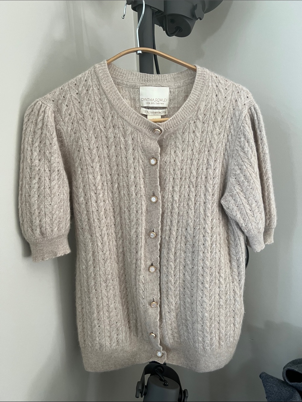 Cynthia Rowley Light Cream Cable Knit Short-Sleeve Cardigan